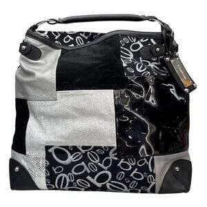 Bebe Y2k Black Silver Large 14" x 17" Shoulder Hobo Bag Tote Purse